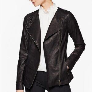 Lafayette 148 New York Aimes Leather Jacket — Size 14 — Carob (Dark Chocolate Br